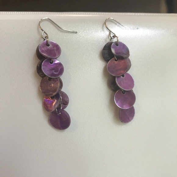Purple Capiz Shell Dangle Earrings - Picture 5 of 6